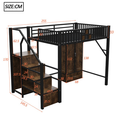 Tweepersoonsbed – Bedbank – Opbergbed – Slaapbed – Ledikant – Ruimtebesparend met Lades en Kast – 90x200 & 140x200 cm – Wit en Naturel – Inclusief Trapje en Deurframe – Zonder Matras