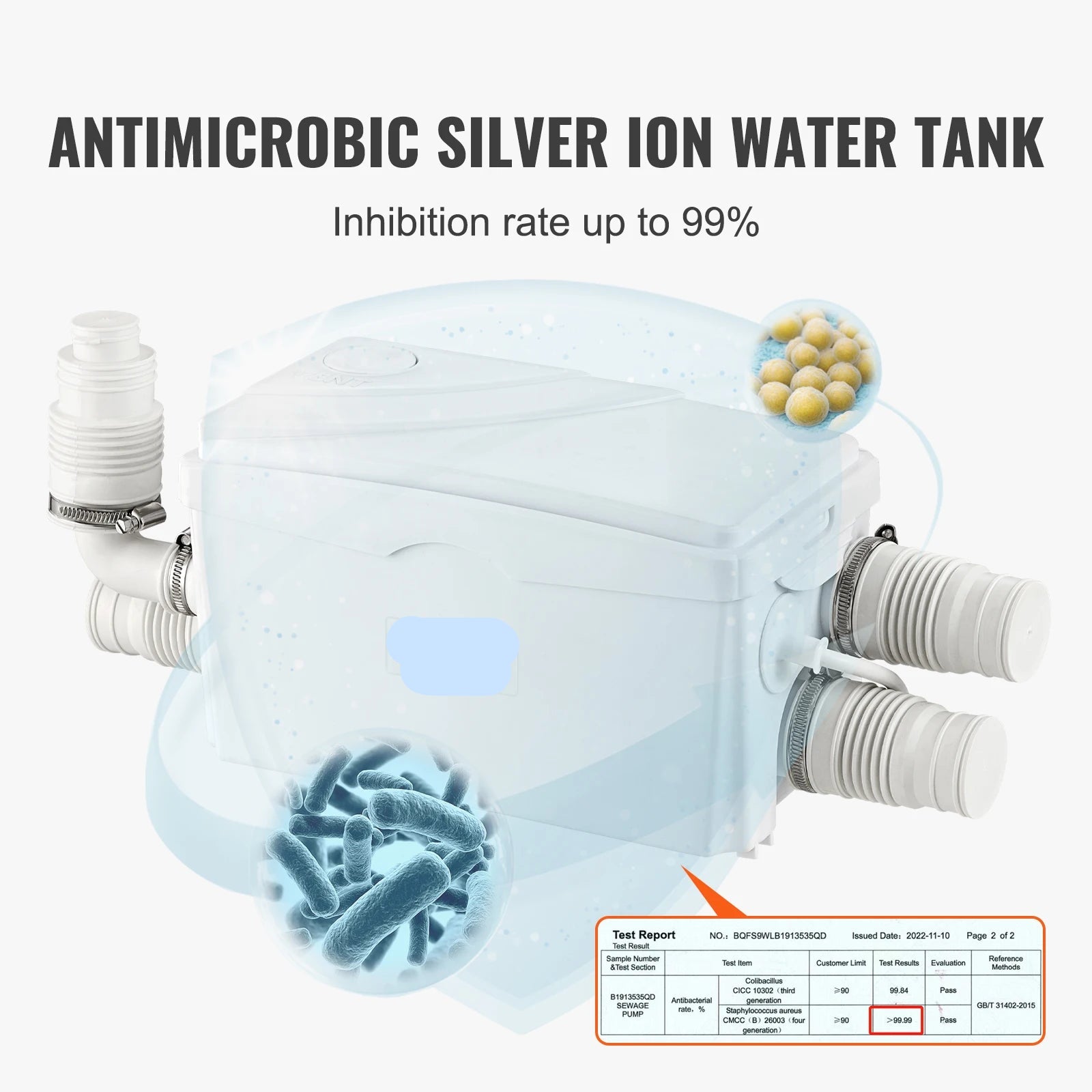Macerator Pomp - Waterpomp - Vuilwaterpomp - 350W - 6000 L/u Capaciteit - 7m Opvoerhoogte - 3 Inlaten voor Afvalwater Verwerking - QUORE