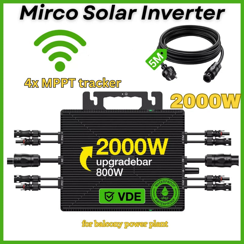 Micro-Omvormer 2000W – Zonnestroomomvormer – Solar Inverter – Netgekoppelde Omvormer – Balkon Solar Systeem – 4 MPPT Ingangen – IP67 Waterdicht – WiFi Monitoring – 230V Output