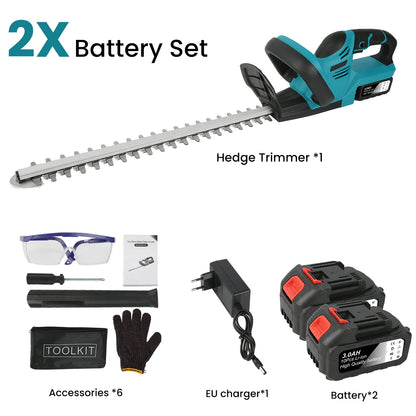 Elektrische Heggenschaar - Heggentrimmer - Heggenschaar Accu - Haagschaar - Draadloze - 21V - 520mm - Snoeischaar en Grastrimmer in één - Voor Tuinonderhoud - 2 Accu