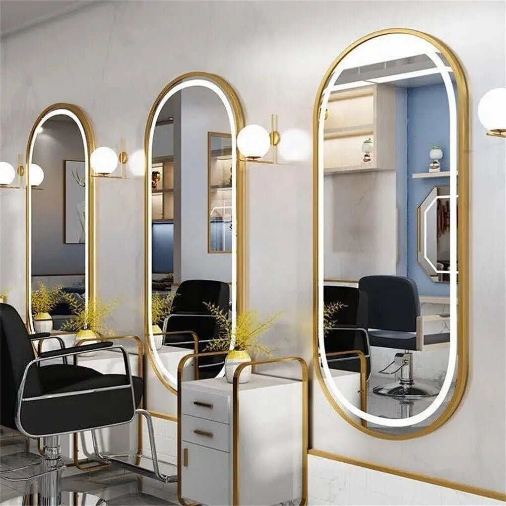 Badkamer Spiegel - Ovalen LED - Wandspiegel - Gouden Aluminium Frame - met Demister Pad - 3 Lichteffecten - 80x50CM