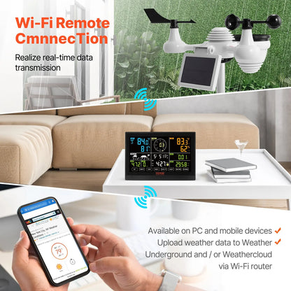 Weerstation - Draadloze - Weerstation Binnen en Buiten - 7-in-1 - met Wi-Fi - Zonne-oplaadbare Sensor en Groot 7,5" Kleurenscherm - voor Forecast Data, Alarm & Meldingen