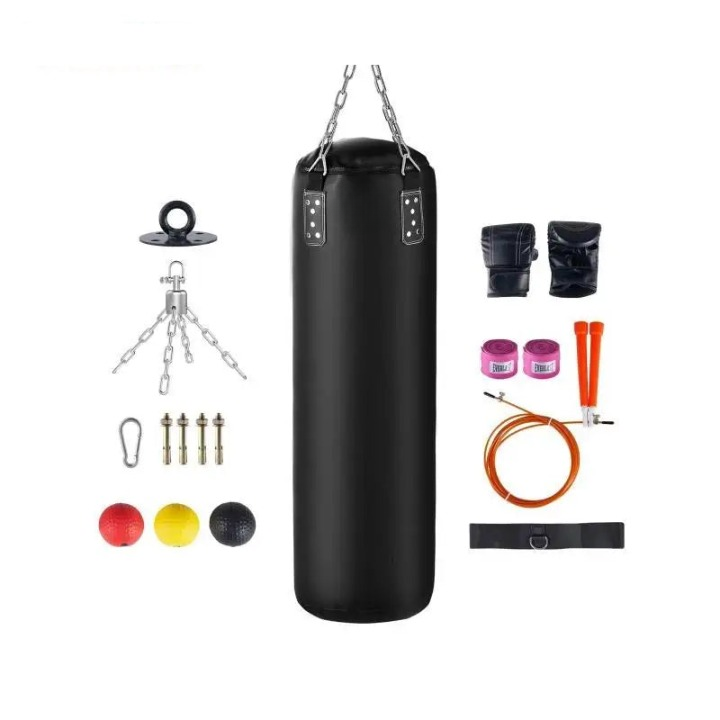 Bokszak - Hangende Bokszak voor Volwassen - Bokspaal - Opknoping - met Boksaccessoires - Duurzaam -  voor Training - MMA - Muay Thai - Fitness Beginners - Niet Ingevuld - 36 x 36 x 12 cm - Zwart