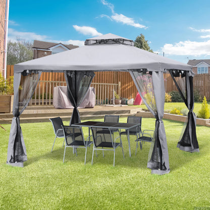 Tuinpaviljoen – Tuin Prieel – Buitenpaviljoen – Terraspaviljoen – Overkapping – Buitenverblijf – Metalen Frame – Waterafstotend Dak – Insectengaas Zijwanden - Grijs