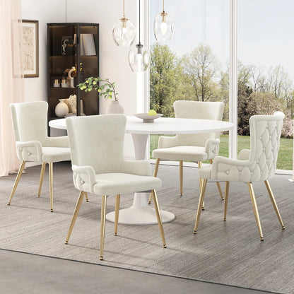 Velvet Eetkamerstoelen – Fluwelen Stoelen – Design Stoelen – Metalen Poten – Set Van 4 – Comfortabel – Draagbaar Tot 150 Kg - Legergroen