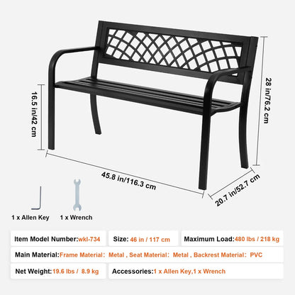 Tuinbank - Buitenbanken - Tuinbanken - Terrasbank - Tuinbankjes Weerbestendig - Hout en Metaal - Rugleuning - Armleuningen - voor Tuin - Terras - Park - 46inch  - Zwart - QUORE