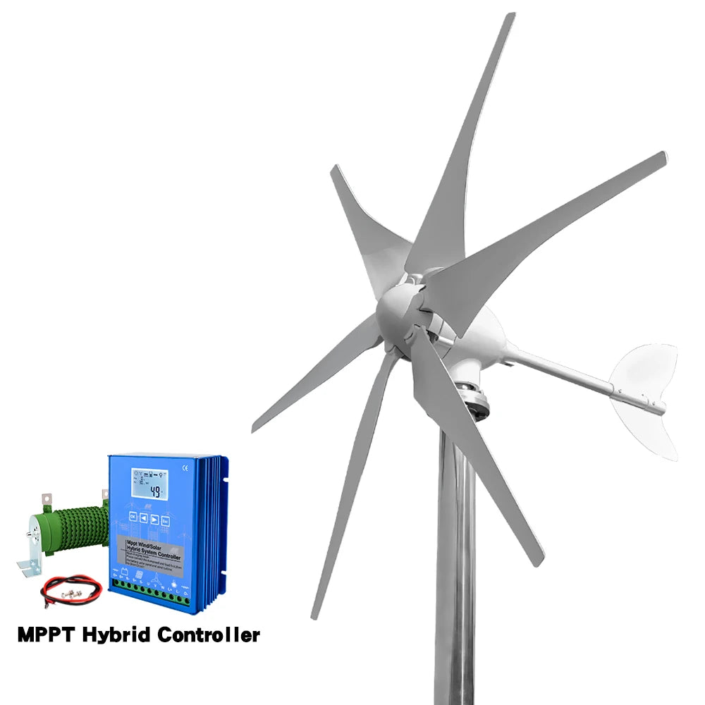 Windturbine – Windgenerator – Windmolen – Duurzame Energie – 3000W – Hybride Zonnestroom – Off-Grid Energie – Fiberglass Bladen – IP54 Beschermd - 24V - Met Hybride Besturing