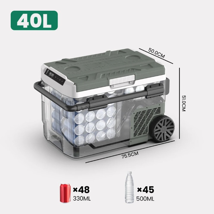 Koelkast - Auto koelkast - Draagbare Compressor Koelbox - Elektrische Vriesbox - voor Camping - Auto - Vrachtwagen - Boot - met 40 L - 12/24v DC - 110-240v AC - 75.5 x 50 x 51 cm - Grijs - QUORE