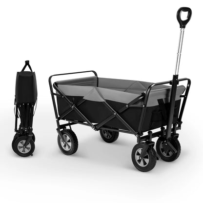 Tuinwagen - Tuinkar - Bolder - Transport - Strand - Boodschappen - Heavy-duty - Plat- en - Hekwerkontwerp - Voor Tuin - Erf - en Magazijn - Ergonomische Handgreep - 100L - 360° Draaibare Wielen - Draagvermogen 80kg - Zwart en Grijs - QUORE