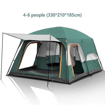 Tent – Kampeertent – Familie Tent – Groepstent – Waterdicht Polyester – Aluminium Frame – 4-6 Personen - 330x210x185cm - Groen