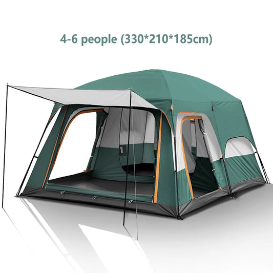 Tent – Kampeertent – Familie Tent – Groepstent – Waterdicht Polyester – Aluminium Frame – 4-6 Personen - 330x210x185cm - Groen