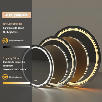 LUVODI Round Illuminate Bathroom Mirror Circle Washroom Toliet Wash Basin Fogless Vanity Mirror Waterproof