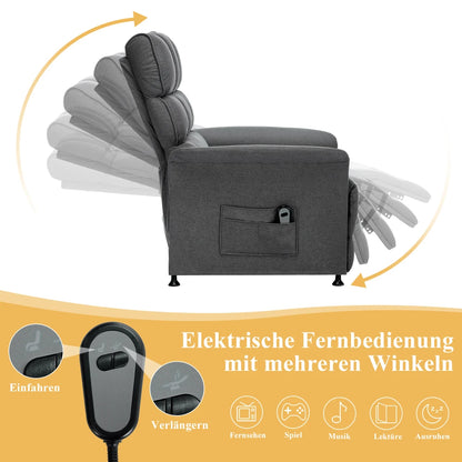 Elektrische Relaxstoel – Relaxfauteuil – Sta-op Stoel – Massagefauteuil – TV Stoel – Elektrisch Verstelbaar – Ademend Technisch Stof