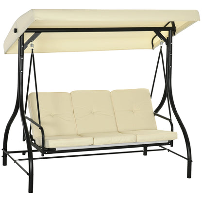 2-In-1 Tuin Schommel – 3-Zits Schommelbank – Loungestoel – Dagbed – Verstelbare Canopy – Robuust Stalen Frame – Weerbestendig Polyester