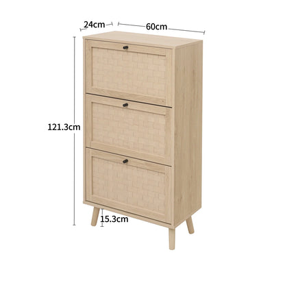 Schoenenkast – Schoenenopberger – Schoenenrek – Schoenenmeubel – Smal Design – Ruimtebesparend – Handgevlochten Deuren - QUORE