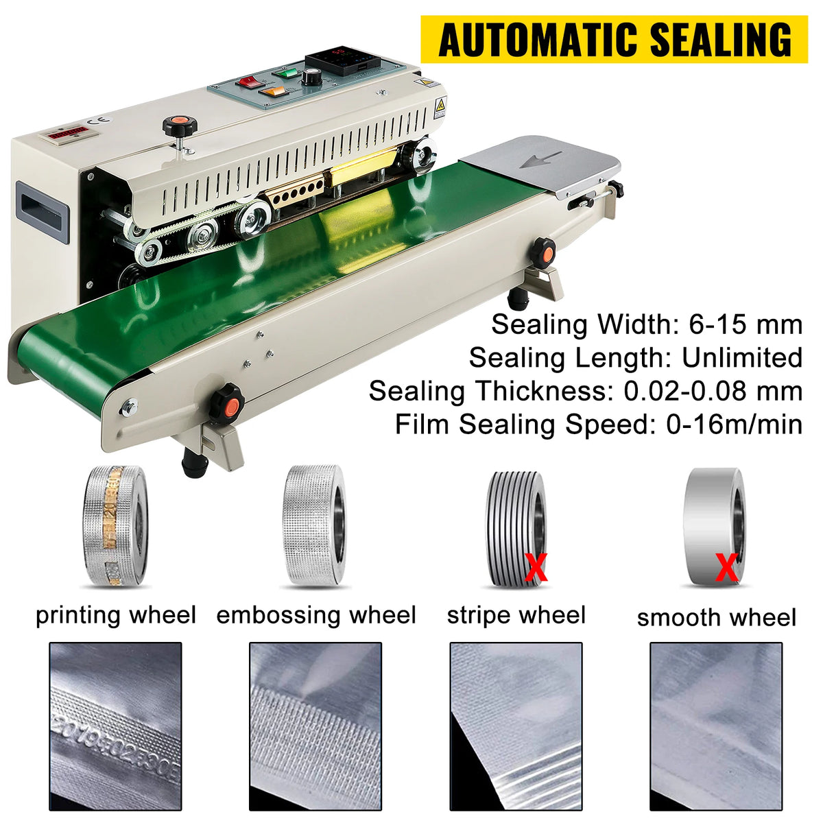 VEVOR Continuous Bag Band Sealing Machine Horizontal Band Sealer FR900K Soild Ink Automatic Expanded Food Plastic Bag Sealer