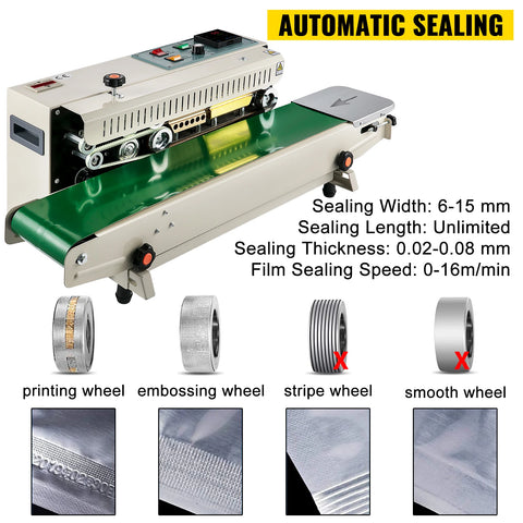 VEVOR Continuous Bag Band Sealing Machine Horizontal Band Sealer FR900K Soild Ink Automatic Expanded Food Plastic Bag Sealer