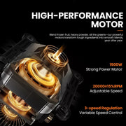 Slow Juicer - Juicer - Food Grinder - Juicer - 1201-1500W - Heavy Duty - Commercial Quality - Timer Blender - Mixer - Juicer - Fruit Food Processor - Ice Smoothies - Three Speeds - Black