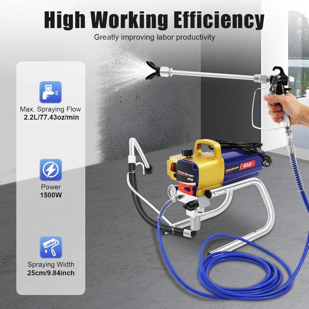 Airless Verfspuit - Verfspuitmachine - Verfspuiten Electrisch - 1500W - 2.5L/min - 22MPa - 220V - Verfspuit - voor Muren - Meubels - en Plafonds