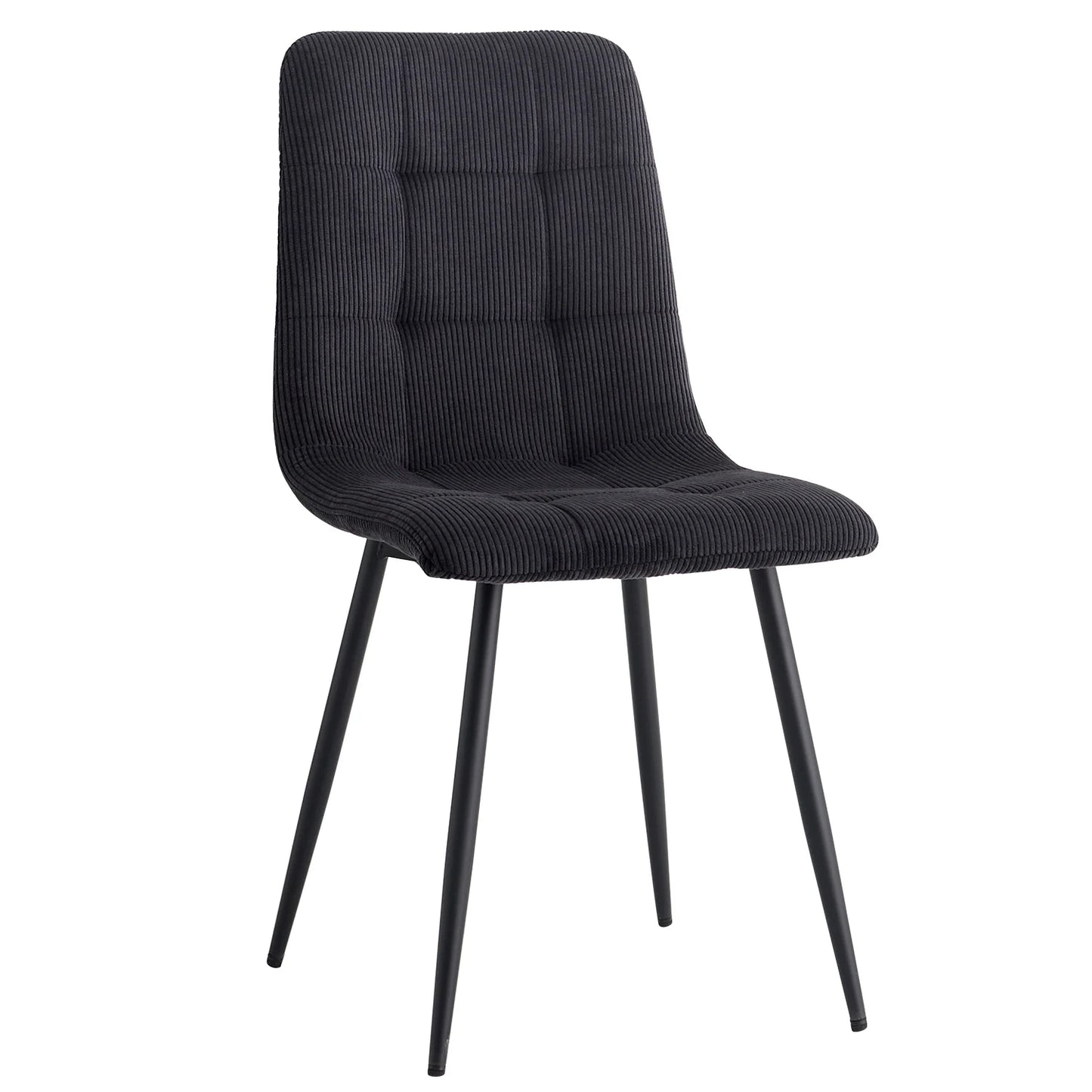 Eetkamerstoelen - Eetstoelen - Keukenstoelen - Set van 4 - Ergonomische - met Rugleuning - Voor Keuken - Eetgedeelte - Corduroy Stof - Metalen Poten - 43 x 44 x 99.5 cm - Zwart