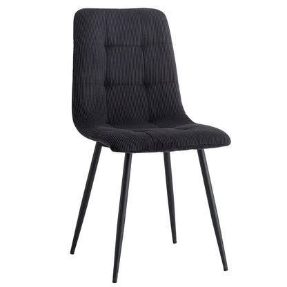 Eetkamerstoelen - Eetstoelen - Keukenstoelen - Set van 4 - Ergonomische - met Rugleuning - Voor Keuken - Eetgedeelte - Corduroy Stof - Metalen Poten - 43 x 44 x 99.5 cm - Zwart