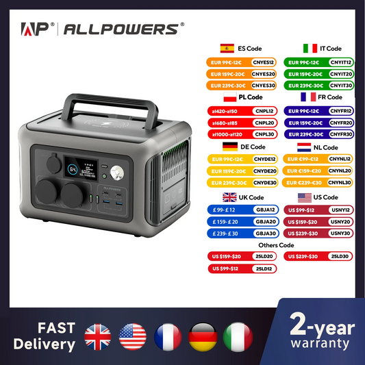 ALLPOWERS Portable Power Station R600, 299Wh LiFeP04 Battery with 2x 600W (1200W Surge) AC Outlets for Outdoor Camping RV Home