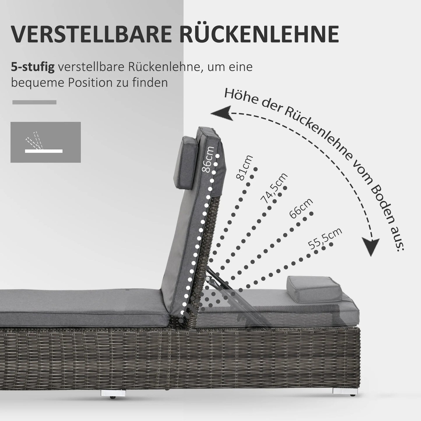 Tuinset – Loungeset – Ligbedden – Balkonset – Aluminium Frame – Verstelbare Rugleuningen – Weerbestendig Poly Rattan - 195 x 60 x 91 cm - Grijs