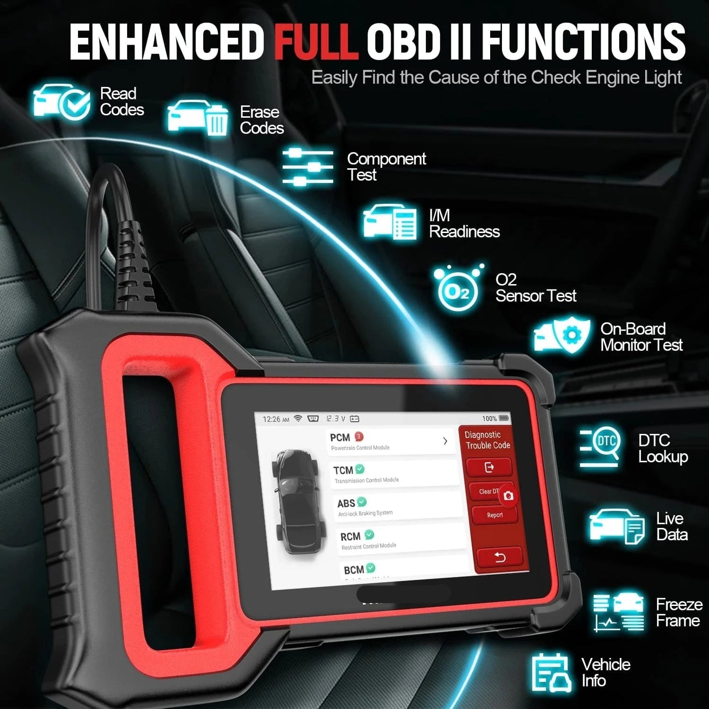 Professionele OBD2 Diagnosetool – Auto Scanner – Foutcodelezer – Diagnosescanner – Resettool – 7 Systemen – 5 Resetfuncties