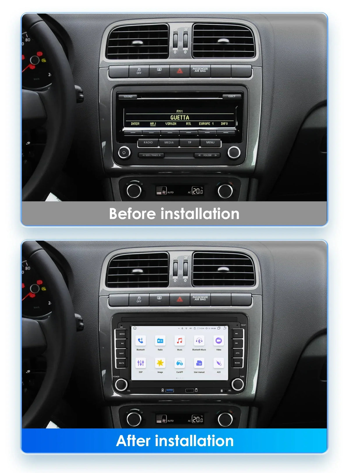Car Multimedia Player - For Volkswagen GOLF - 2 Din - 7Inch - MP5 with camera2 - Carplay Screen - 1GB16GB with Rear View Camera - Car Navigation System - Multimedia Car Radio - Android 12