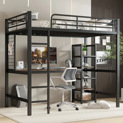 Hoogslaper – Hoogbed – Stapelbed – Combibed – Bedframe – Metaal En Hout – 90x200 cm – Met Bureau En Open Legplanken