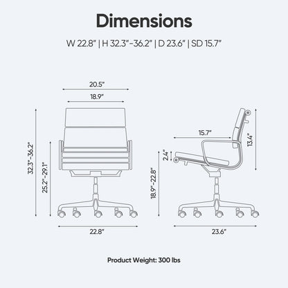 Bureaustoel – Office Chair – Bureaustoelen – Fauteuil – Stuhl – Ergonomisch Ontwerp – Verstelbare Hoogte – Kunstleren Bekleding – Draaibaar Met Wieltjes