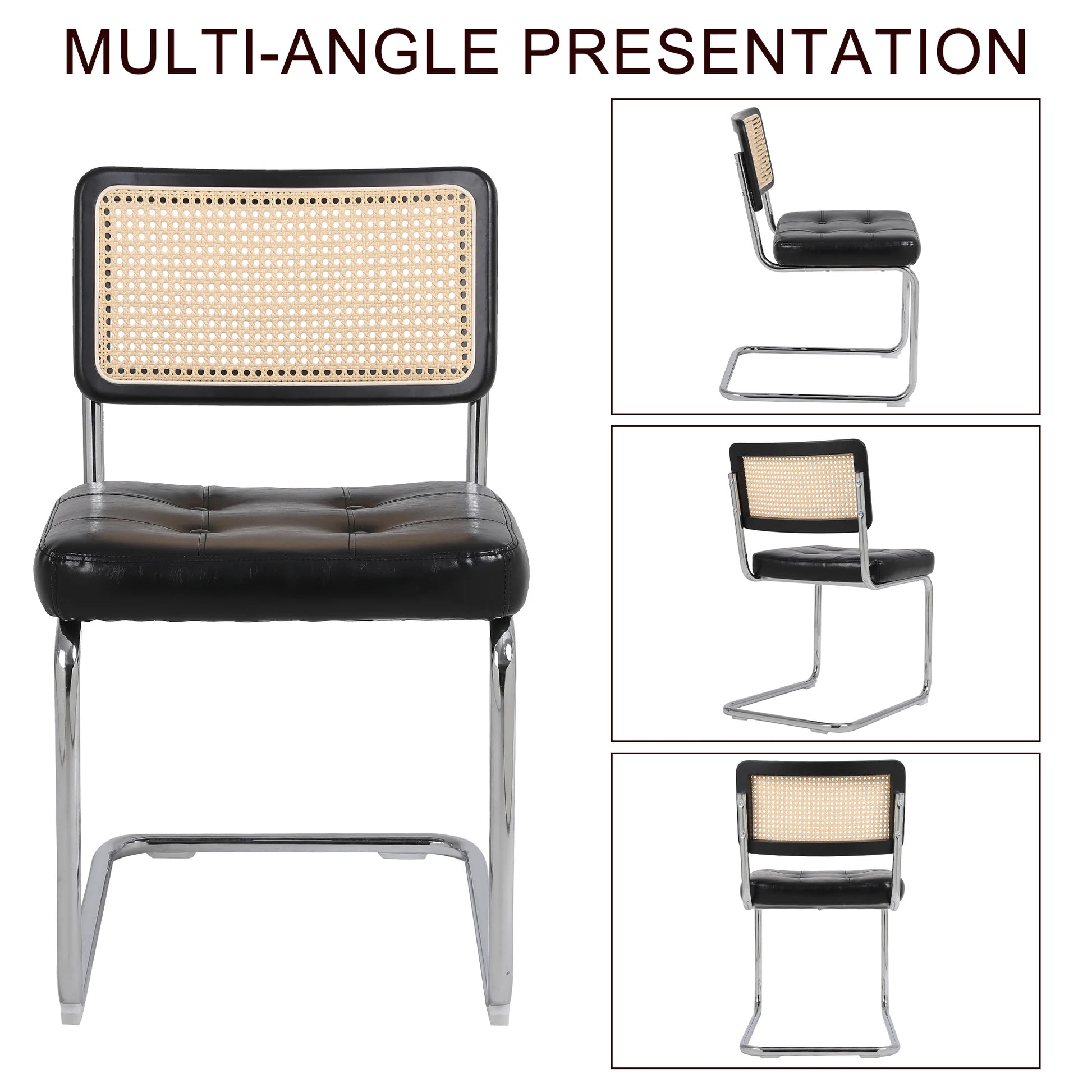 Eetkamerstoelen – Stoelen – Zitmeubels – Zithoeken – PU-Leder – Ergonomisch Design – Metalen Poten - Set van 2 - 50 x 61 x 81 cm - Zwart - QUORE