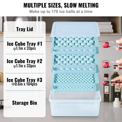 Ice ball - ice ball shape - ice ball shape - ice cubes - ice cube tray - 170 pcs 2x33 pcs &amp; 1x104 pcs