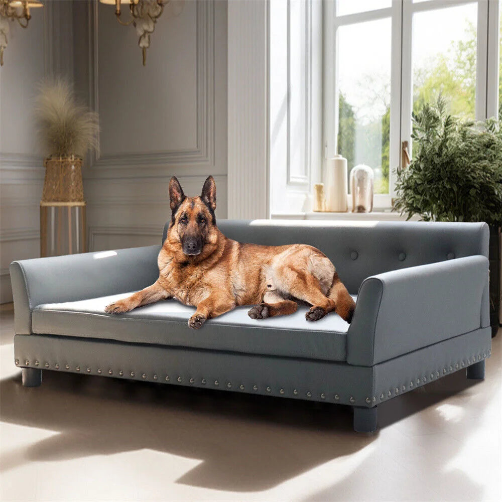 Hondenbank – Hondenbed – Huisdieren Sofa – Dog Lounger – Dog Couch – Maat L – Eucalyptus Houten Frame – Waterafstotende Microfiber Leren Bekleding