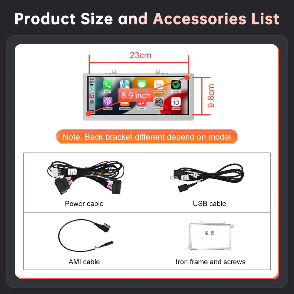 8.9" Car Multimedia Display Linux Touch Screen For Audi A4 2009-2015 With Wireless CarPlay Android Auto Airplay Autolink Functio