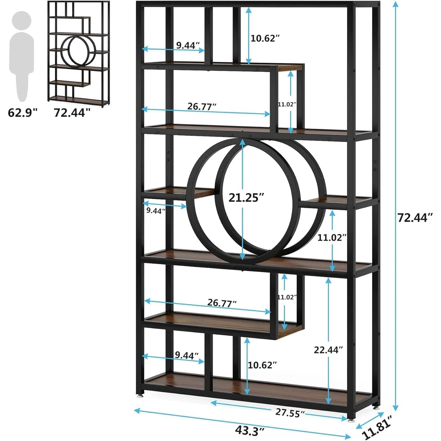 Boekenkast – Boekenkast Industriële Stijl – Opbergkast – Woonkamerkast – MDF En Staal - 110 x 30 x 184 cm - Zwart