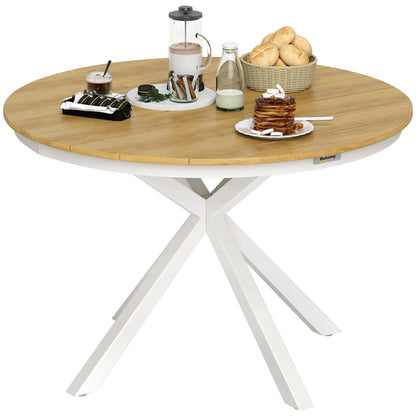 Ronde Tuinset Tafel – Buitentafel – Balkon Tafel – Tuinmeubel – Aluminium Tafel – Teak Kleurig Blad – Verstelbare Poot - QUORE