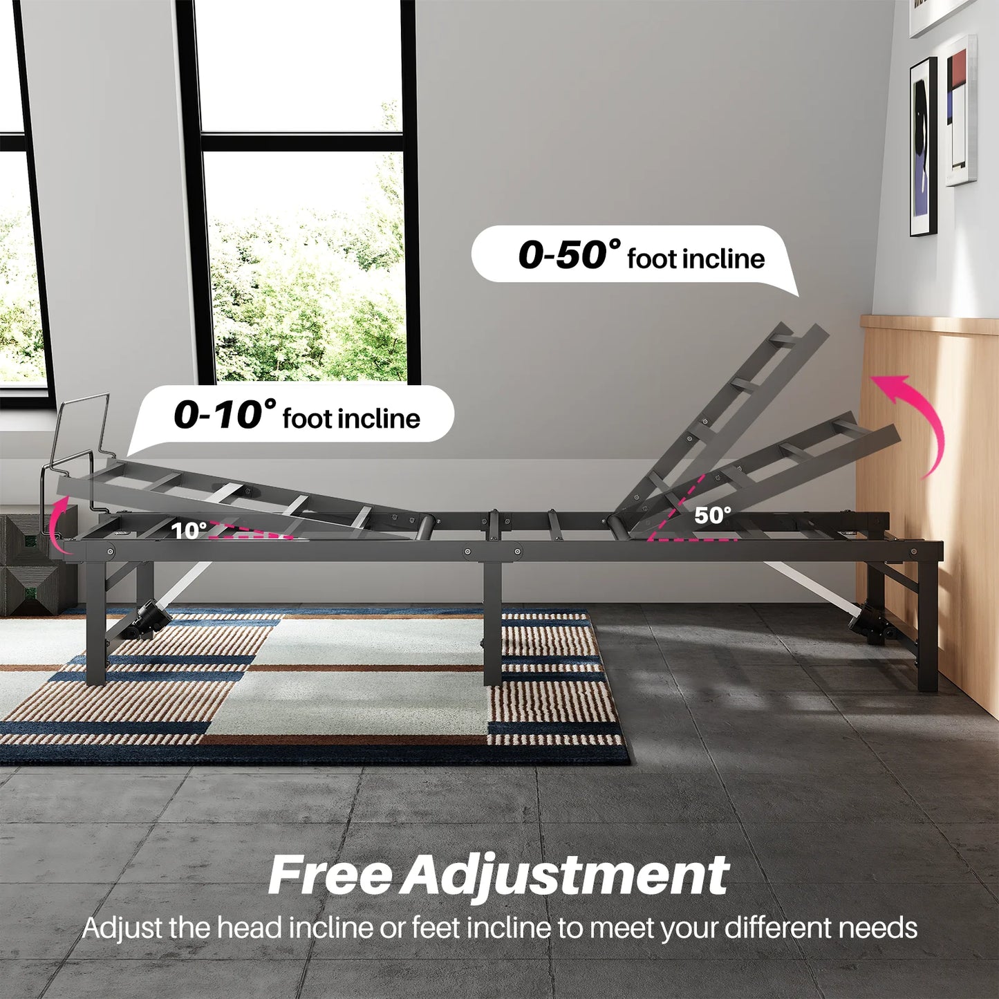 Verstelbaar Bedframe – Elektrisch Bedbodem – Verstelbare Lattenbodem – Bedframe Met Afstandsbediening – Stil Motor – Geschikt Voor Diverse Matrassen - 199 x 150 x 30 cm - Zwart