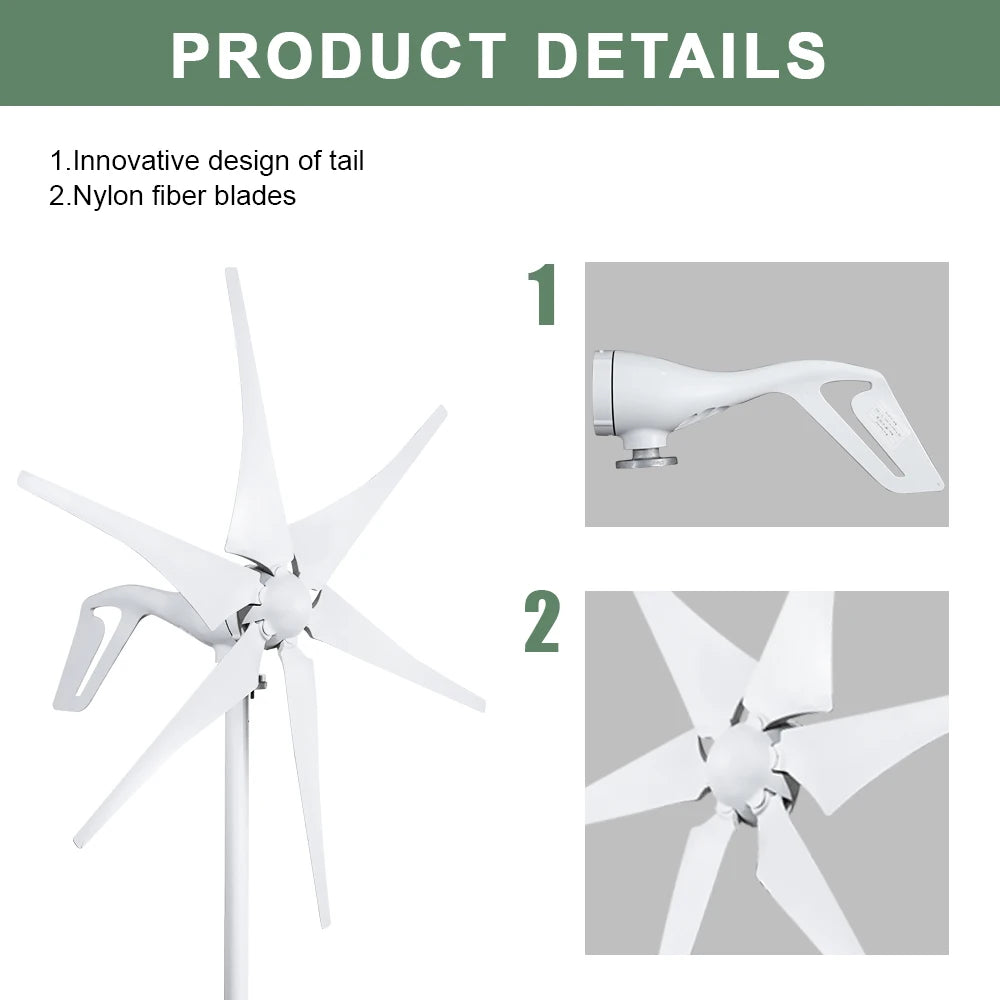 Windturbine - Windmolen - Windturbine Generator - Windenergie - 1000W - 48V - met MPPT Controller - Stille en Efficiënte Energieoplossing - voor Thuisgebruik en Off Grid Systemen