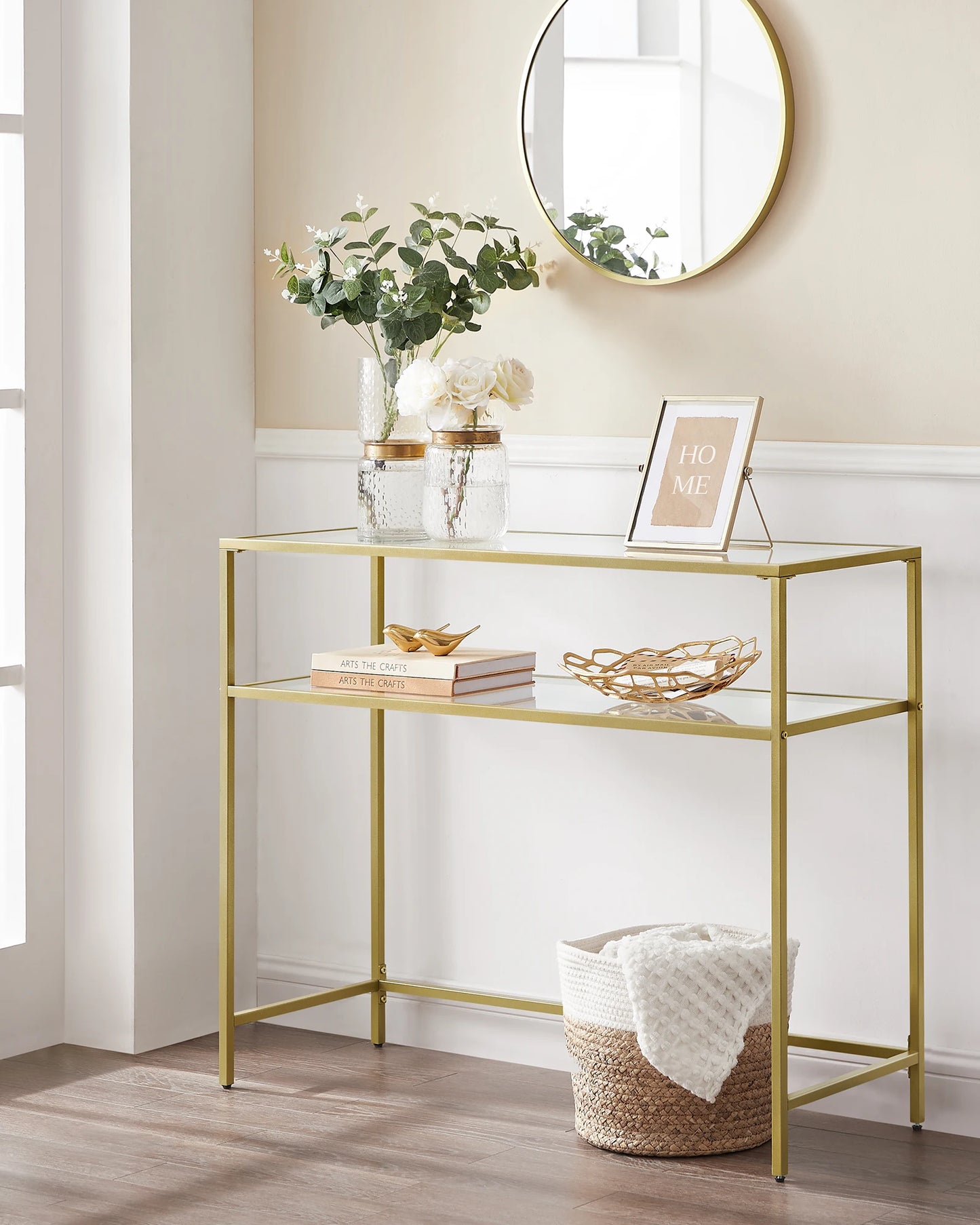 Bijzettafel - Haltafel - Woonkamer - Smalle Console - Woonkamer - 100 cm x 35 cm x 80 cm - Goud - QUORE