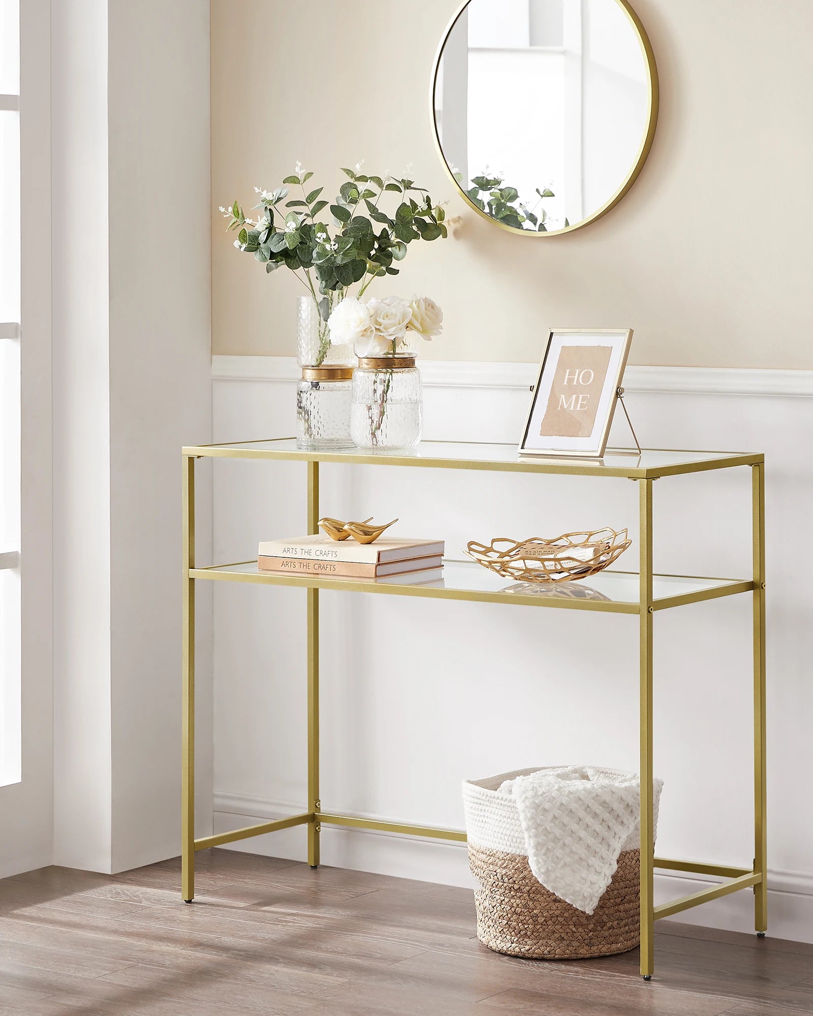 Bijzettafel - Haltafel - Woonkamer - Smalle Console - Woonkamer - 100 cm x 35 cm x 80 cm - Goud - QUORE