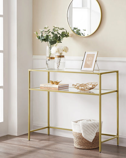 Bijzettafel - Haltafel - Woonkamer - Smalle Console - Woonkamer - 100 cm x 35 cm x 80 cm - Goud - QUORE