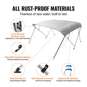 Biminitop 4 Bow - Biminitops - Parasol Cover - Bow Bimini Top Boat Cover - 900D Polyester Canopy - with 1” Aluminum Alloy Frame - Waterproof - Pacific Blue