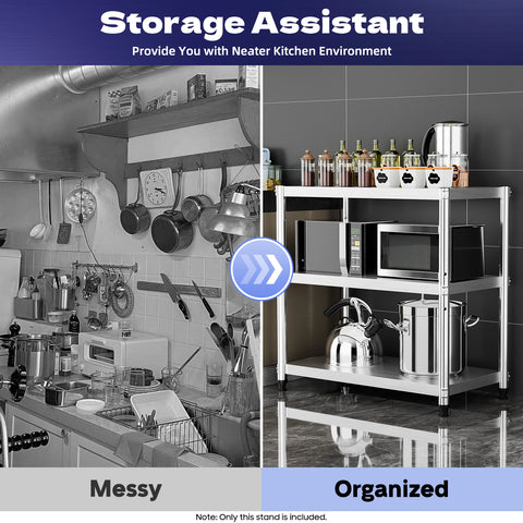 Roestvrijstalen Keukentafel - 3-Laags Werktafel & Opslagrek voor Restaurants - Keukens & Voorraadkasten - Gemakkelijk te Demonteren Tafel - Keukenplank voor Voorraadkasten - Zilver