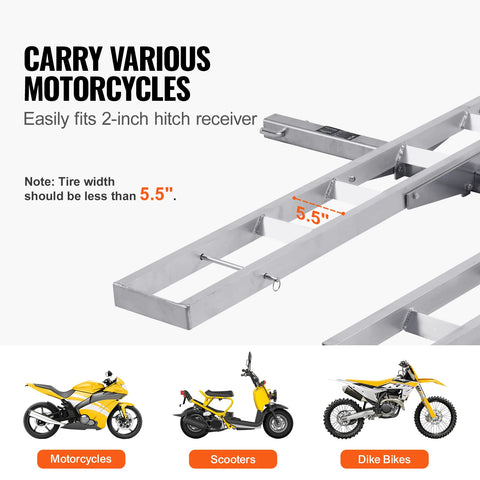 Motorfietsdrager - Fietsdrager - Trekhaak - Inklapbaar - Voor 2 Fietsen - Max 600 LBS - Aluminium Laadklep - Scooter Dirt Bike Trailer Hauler voor Auto Truck - met 2” Receiver - Zwart
