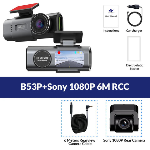 Dashcam voor Auto - 4K Dashcam - Dual Lens - 170° Groothoek - GPS - WiFi - Nachtvisie - 24H Parkeermodus - G-Sensor - 128GB Geheugenkaart inbegrepen - 6M RC Dashcam - Zwart