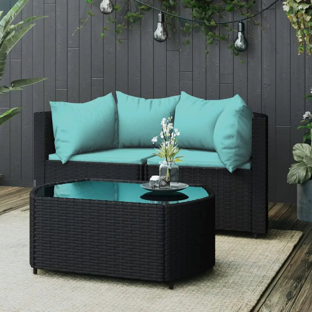 Tuinbank – Tuinbankset – Tuinmeubelset – Balkonset – Hoekbankset – Gevlochten Hars – Gepoedercoat Stalen Frame – Gehard Glas Salontafel