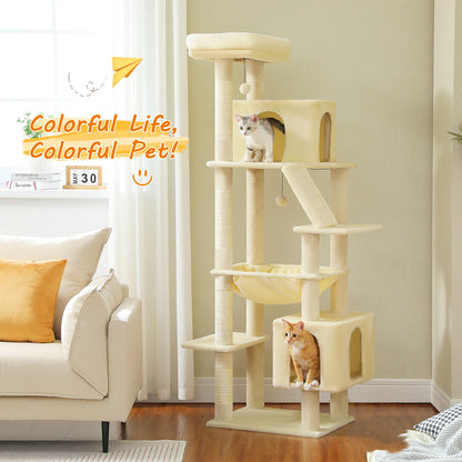 Kattenboom - Krabpaal - Kattenkrabpaal - Krabton - Krabpalen - Kattenhuis - Hoge Kattentoren met Meerdere Niveaus - 2 Ruime Condos, Bed voor Binnenkatten - Roze