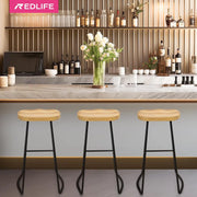 Barkruk - Barstoel - Kruk - Barstoelen - Keukenstoel - Set van 2 Barkrukken - Massief houten eetkamerstoelen - met vaste metalen basis - moderne meubels voor bar en huis - Natuurlijk/Zwart