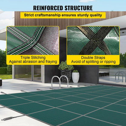 Zwembadafdekking - Zwembad Afdekzeil - Inground Zwembadden Veiligheidsafdekking -  20x40ft – Mesh & Solide Winterbescherming - Rechthoekige - Groen